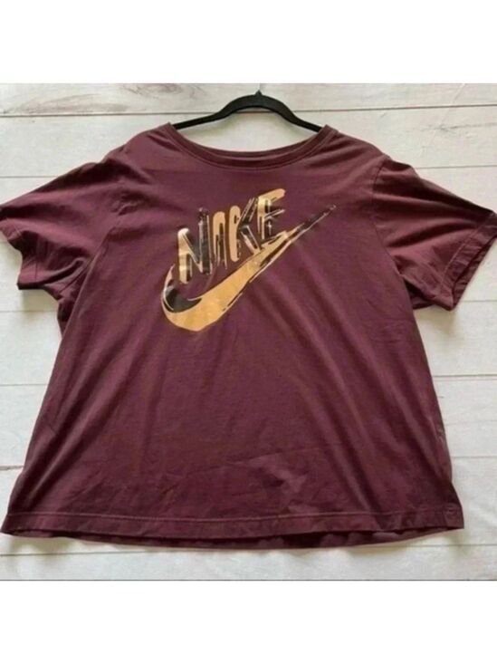 Nike Tops - Nike Womens Metallic Gold Graphics Brown Long Sleeve Tee T-Shirt Medium